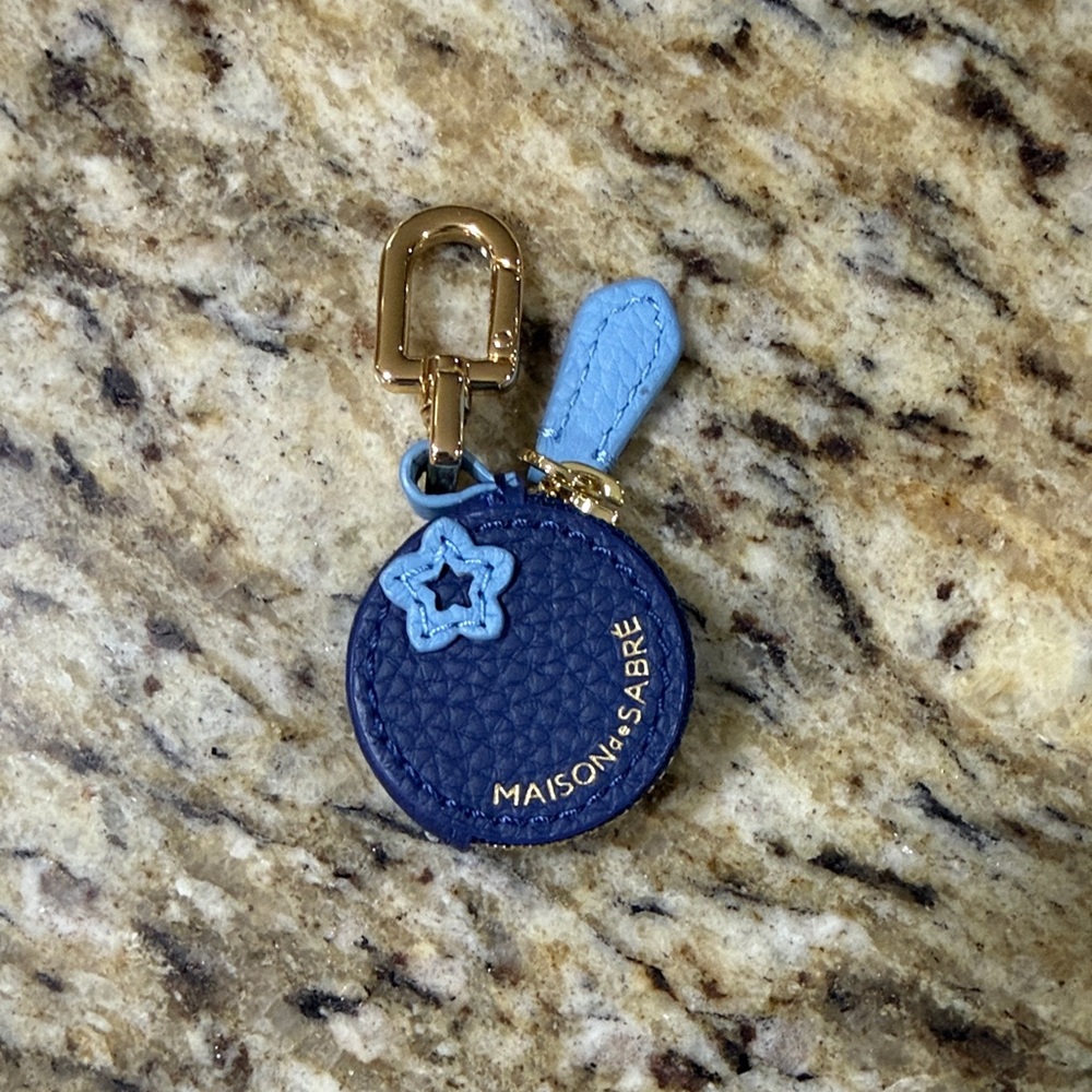 Maison de Sabré Blue Leather blueberry bag charm/Apple tag holder